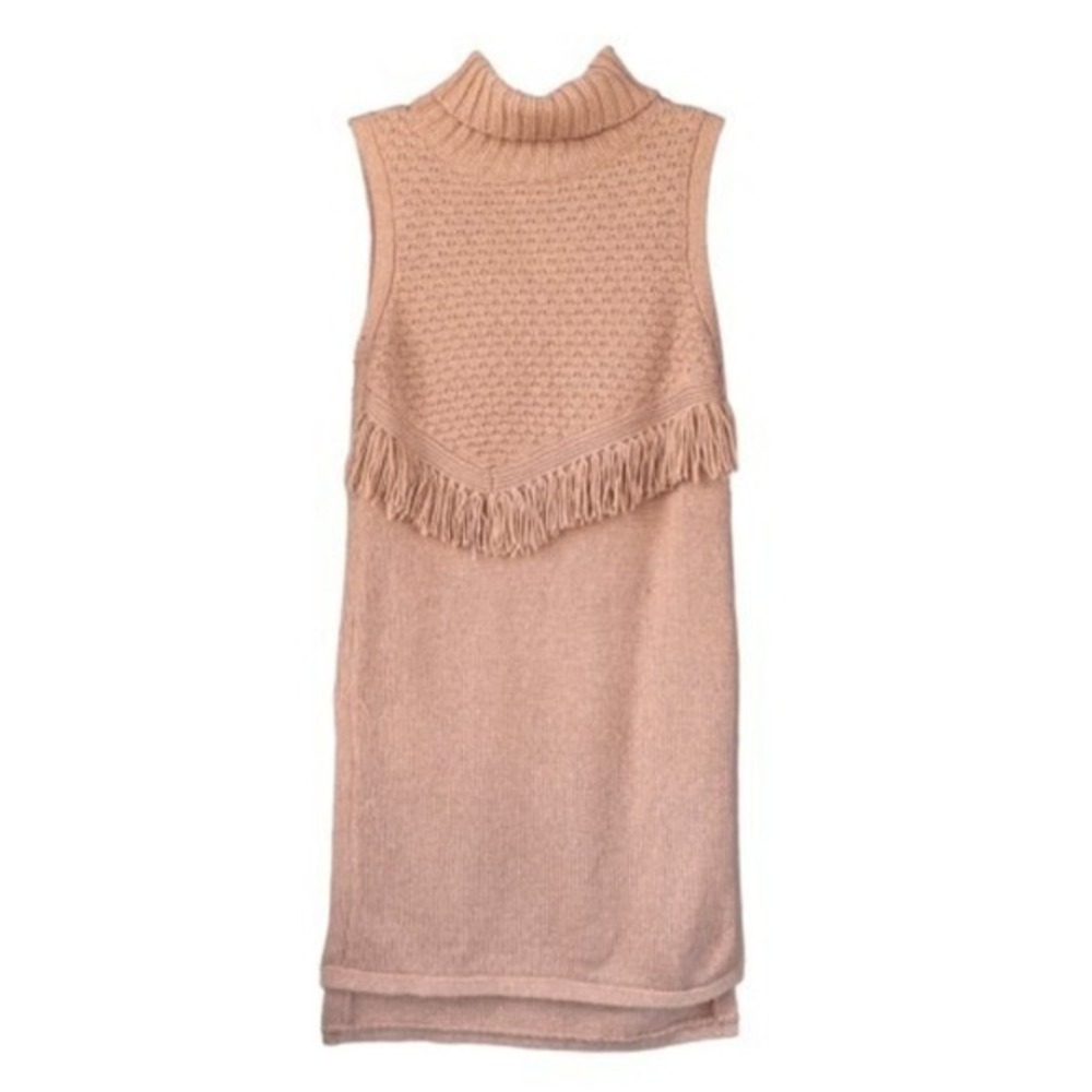 T4 Y2K Nomad Morgan Carper Fringe Turtleneck Tunic Sweater Boho Side Slit Pink L
